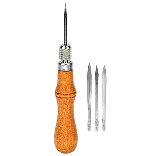 Nähahle Hztyyier 4 in 1 Leder Awl Set Austauschbaren Leder