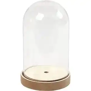 Glasglocke Creativ Plastikglas Glocke auf Holzfuß, H: 18 cm