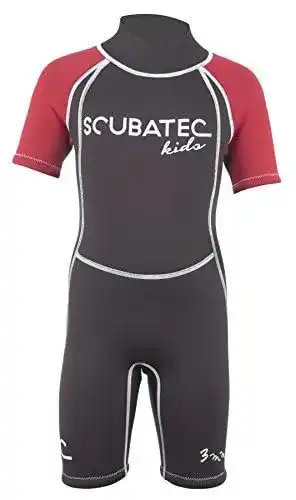 Neoprenanzug Scubatec 3mm Kindershorty Kids Wave, schwarz-rot