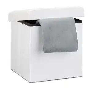 Hocker Relaxdays Sitz, Leder, Weiß, 38 x 38 x 38 cm