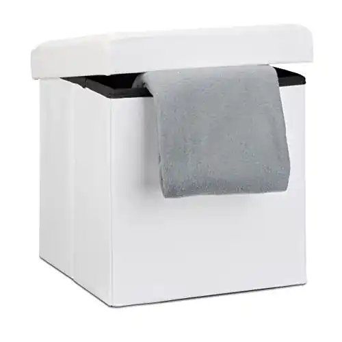 Hocker Relaxdays Sitz, Leder, Weiß, 38 x 38 x 38 cm