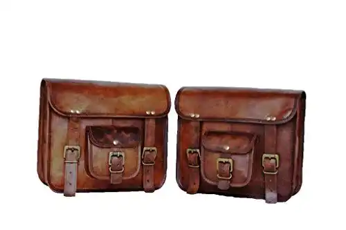 Satteltaschen Motorrad classic handicraft mit braunem Leder