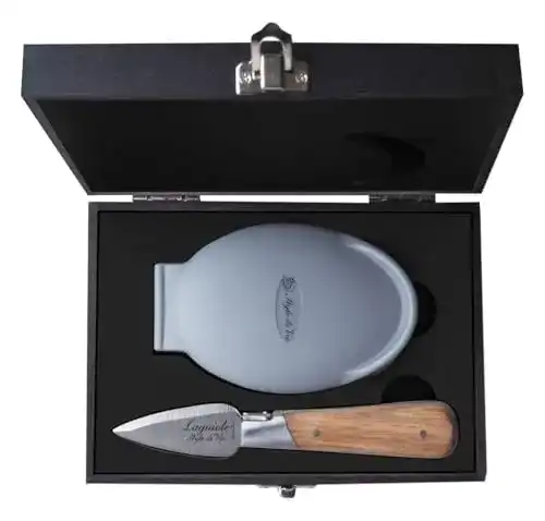 Austernmesser Laguiole Style de Vie Luxury Line, Eichenholz, mit Austernhalter