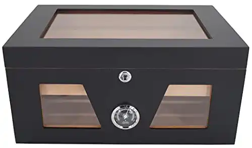Germanus-Humidor GERMANUS Humidor Truhe mit Sichtfenster Schwarz