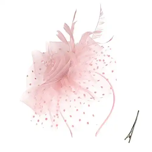 Fascinator QDC Damen Hut Blume Mesh Federn Clip Kopfschmuck
