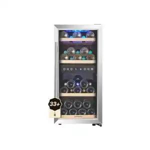 Weinkühlschrank Kalamera 2 Zonen, Edelstahl Glastür, 33 Flaschen