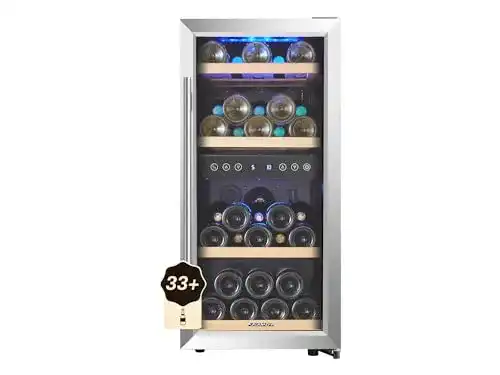 Weinkühlschrank Kalamera 2 Zonen, Edelstahl Glastür, 33 Flaschen