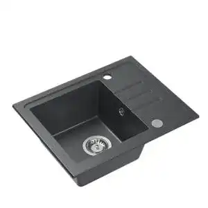 Spülbecken (schwarz) VBChome Spüle 56 x 46 cm schwarz Granit
