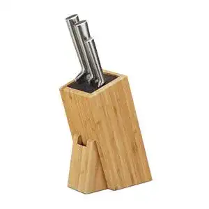 Messerblock mit Borsteneinsatz Relaxdays Bambus, für 6 Messer