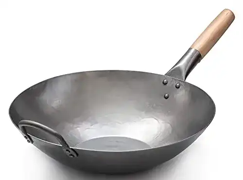 Wok Carbonstahl Craft Wok flach handgehämmert 35,6 cm