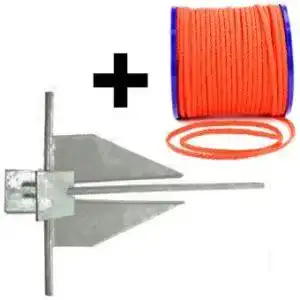 Plattenanker wellenshop Danforth 4 kg + Ankerleine 15 m Ø 8 mm