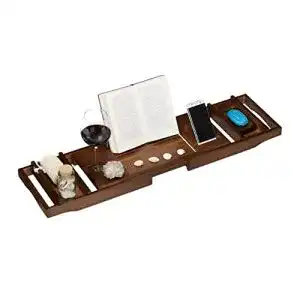 Badewannenablage Relaxdays, braun Bambus, ausziehbar