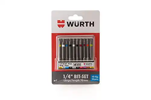 Lange Bits Würth Bit-Sortiment 1/4 Zoll mit Gürtelclip 10-teilig