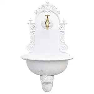 Bassena aubaho Brunnen 72cm Wandbrunnen weiss Alu Waschbecken