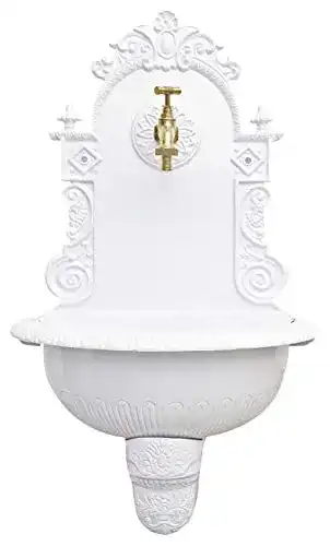 Bassena aubaho Brunnen 72cm Wandbrunnen weiss Alu Waschbecken