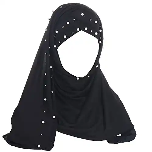 Hijab JDYaoYing Mädchen Schal mit Perlen, schwarz, Einheitsgröße