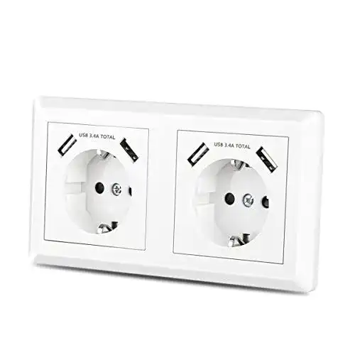 USB-Steckdose Sasudose Doppelsteckdose mit 4 x USB Anschluss