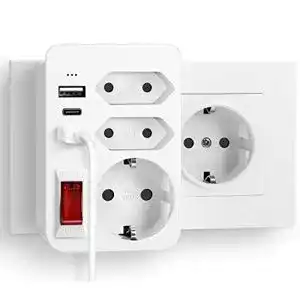 Zwischenstecker mit Schalter RAVPHICS USB Steckdose, 6-in-1