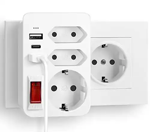 Zwischenstecker mit Schalter RAVPHICS USB Steckdose, 6-in-1