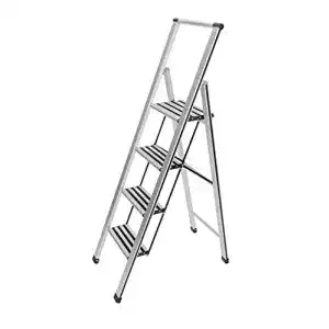 Stufenstehleiter WENKO Alu-Design Klapptrittleiter 4-stufig Silber