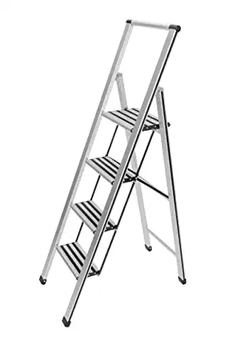 Stufenstehleiter WENKO Alu-Design Klapptrittleiter 4-stufig Silber