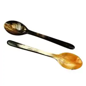 Hornlöffel Mahafaly 2 Stück Horn Esslöffel 17 cm, Natur Löffel