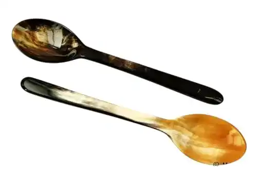 Hornlöffel Mahafaly 2 Stück Horn Esslöffel 17 cm, Natur Löffel