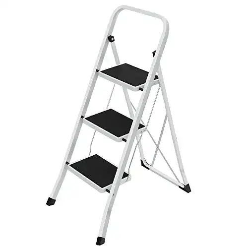 Aluleiter SONGMICS Trittleiter, Leiter mit 3 Stufen, Klapptritt