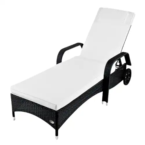 Sonnenliege (Rattan) RS Trade ‘Toscana XXL’ mit Rollen, Auflage