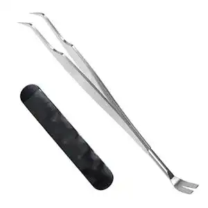 Zeckenhaken iJiZuo 2 in 1 Profi Zeckenzange mit Lederbeutel