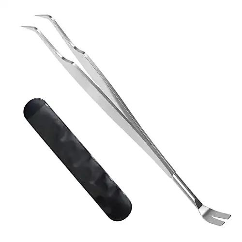 Zeckenhaken iJiZuo 2 in 1 Profi Zeckenzange mit Lederbeutel