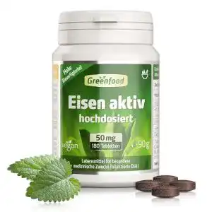 Eisentabletten Greenfood Eisen aktiv, extra hochdosiert, 180 Tabl.