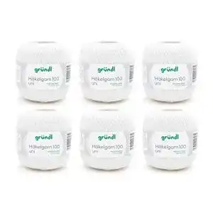 Häkelgarn Gründl, Vorteilspack 6 Knäuel à 100 g, Baumwolle, weiß