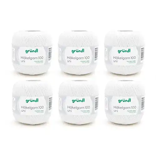 Häkelgarn Gründl, Vorteilspack 6 Knäuel à 100 g, Baumwolle, weiß