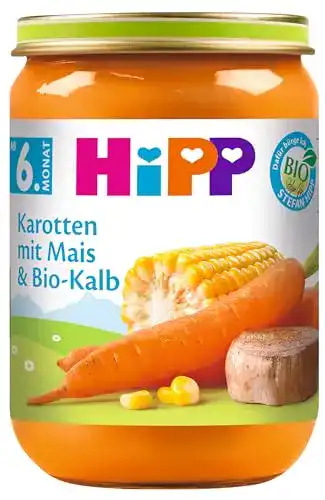 Hipp-Babynahrung HiPP Karotten mit Mais und Bio-Kalb, 6er Pack