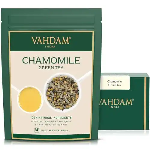 Kamillentee VAHDAM, Kamille mit grünen Teeblättern, 200g