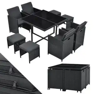 Alu-Gartenmöbel Juskys Polyrattan Sitzgruppe Baracoa L 9-teilig