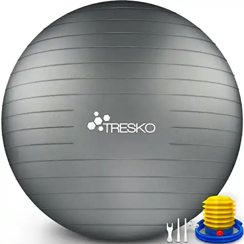 Gymnastikball TRESKO mit GRATIS Übungsposter inkl. Luftpumpe – Yogaball BPA-Frei | Sitzball Büro
