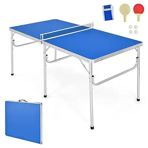 Mini-Tischtennisplatte COSTWAY Tischtennisplatte mit Netz, 2 Schlägern und 2 Bällen, Tischtennistisch klappbar