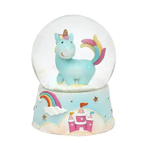Schneekugel Dekohelden24 Einhorn in blau, Ø 6,5 cm
