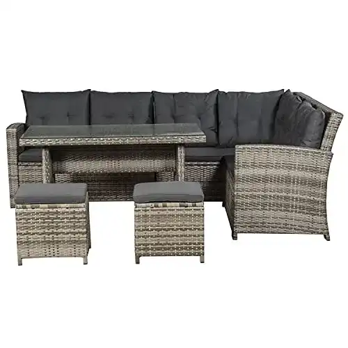 Gartenmöbel-Set Juskys Polyrattan Santa Catalina Beige-Grau