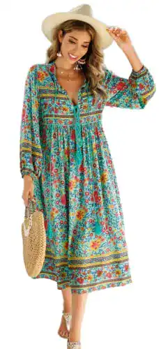 Boho-Kleid R.Vivimos Beiläufig Bohemien Drucken Krawatte