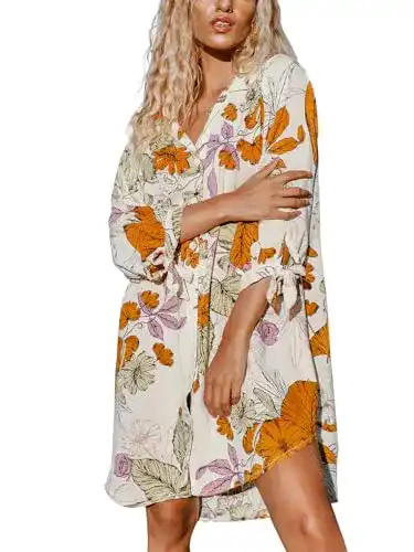 Blusenkleid CUPSHE Damen Kleider V Ausschnitt 3/4 Ärmel