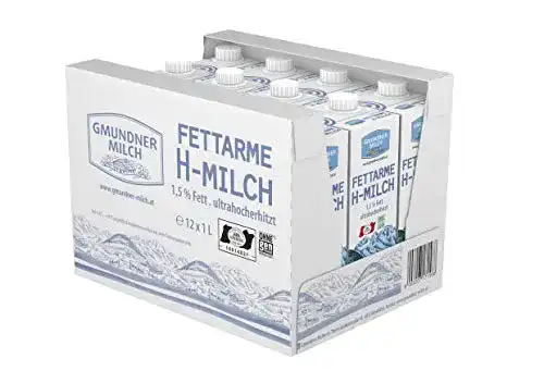 Milch Gmundner Milch Fettarme Haltbar mit 1,5% Fett | 12 x 1 L