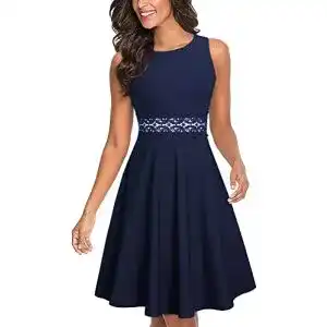 Abendkleid kurz HOMEYEE Damen Vintage Rundhalsausschnitt ärmellosen