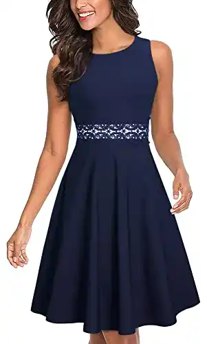 Abendkleid kurz HOMEYEE Damen Vintage Rundhalsausschnitt ärmellosen