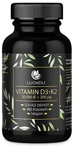 Vitamin-D3-K2 Luondu, 180 Kapseln Hochdosiert & Vegan