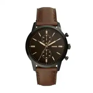 Chronograph Fossil Herren Quarz Uhr mit Leder Armband FS5437