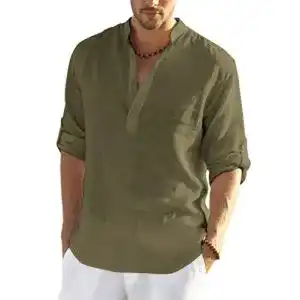 Leinenhemd Herren COOFANDY Henley Sommer Leinen Langarm