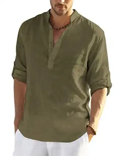 Leinenhemd Herren COOFANDY Henley Sommer Leinen Langarm